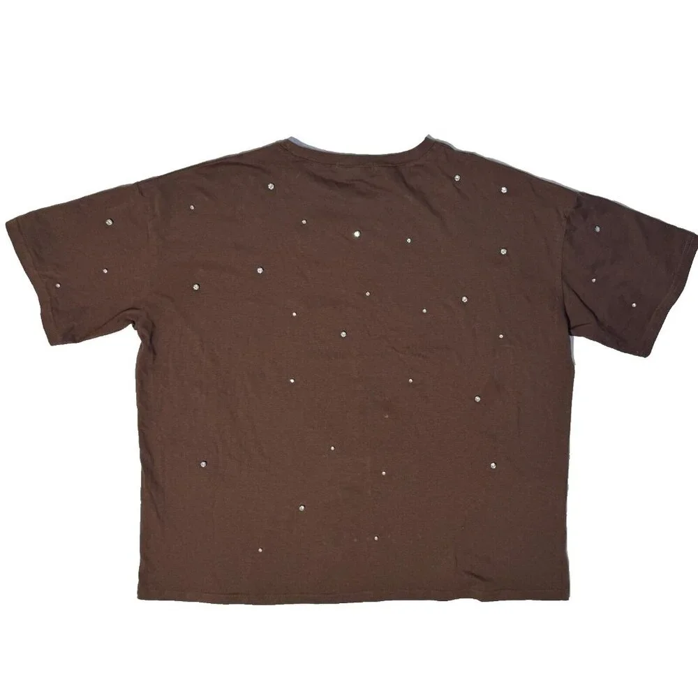 Gilded Intent Brown Rhinestone Bling Short Sleeve Tshirt - One Size Y2K - Picture 7 of 10
